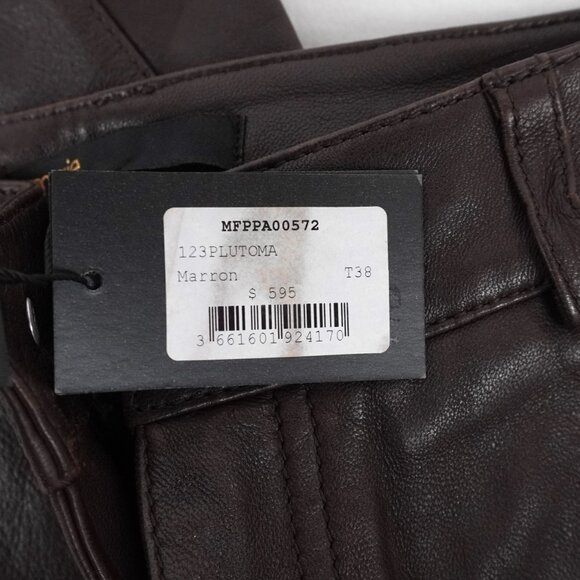 Maje Plutoma Flared Leather Trousers In Marron Brown Women's Size EU 38 - NWT - Picture 12 of 12